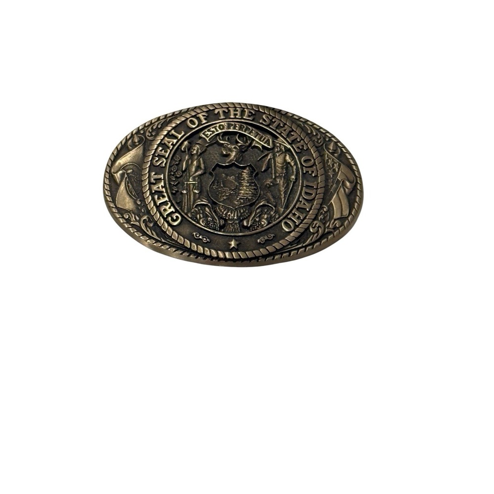Tony Lama State Series Great Seal of the State of Idaho Solid Brass Buckle